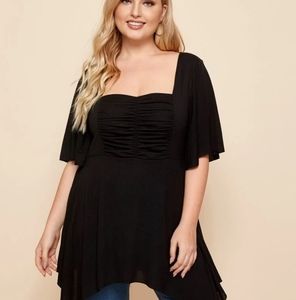 Shein Plus Ruched Handkerchief Hem Top